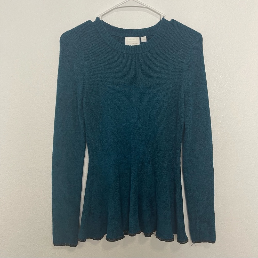 Ett:wa Anthropologie Teal Chenille Peplum Sweater - Picture 2 of 6